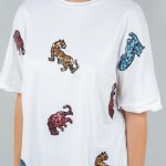 Wholesale oversized Cropped Boxy Tee Sequin Tigers Polyester Dry Clean Only