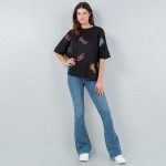 Wholesale oversized Cropped Boxy Tee Sequin Tigers Polyester Dry Clean Only