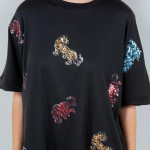 Wholesale oversized Cropped Boxy Tee Sequin Tigers Polyester Dry Clean Only