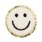 Chenille Smile Patch With Glitter Edge 

- Approximately 2.25"D
- Iron-on or Sew-On Application 

