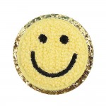 Chenille Smile Patch With Glitter Edge 

- Approximately 2.25"D
- Iron-on or Sew-On Application 

