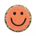 Chenille Smile Patch With Glitter Edge 

- Approximately 2.25"D
- Iron-on or Sew-On Application 

