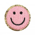 Chenille Smile Patch With Glitter Edge 

- Approximately 2.25"D
- Iron-on or Sew-On Application 

