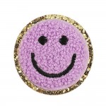 Chenille Smile Patch With Glitter Edge 

- Approximately 2.25"D
- Iron-on or Sew-On Application 

