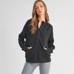 Wholesale women s Scuba Quarter Zip Up Hoodie Pack cuffed trim Kangaroo pocket T