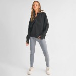 Wholesale women s Scuba Quarter Zip Up Hoodie Pack cuffed trim Kangaroo pocket T