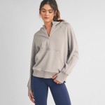Wholesale women s Scuba Quarter Zip Up Hoodie Pack cuffed trim Kangaroo pocket T