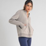 Wholesale women s Scuba Quarter Zip Up Hoodie Pack cuffed trim Kangaroo pocket T