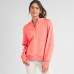 Wholesale women s Scuba Quarter Zip Up Hoodie Pack cuffed trim Kangaroo pocket T