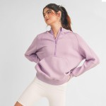 Wholesale women s Scuba Quarter Zip Up Hoodie Pack cuffed trim Kangaroo pocket T