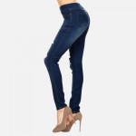 Wholesale women s Classic Dark Denim Distressed Jeggings Elastic Waistband Funct