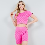 Wholesale seamless Checker Athletic Shorts Set Pack Slimming Fit No Padding Nylo