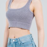 Wholesale mineral Washed Scoop Neck Crop Tank Top Ribbed Slimming Fit No Padding