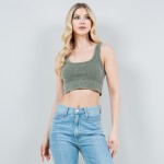 Wholesale mineral Washed Scoop Neck Crop Tank Top Ribbed Slimming Fit No Padding