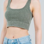 Wholesale mineral Washed Scoop Neck Crop Tank Top Ribbed Slimming Fit No Padding