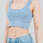 Wholesale mineral Washed Scoop Neck Crop Tank Top Ribbed Slimming Fit No Padding