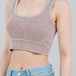 Wholesale mineral Washed Scoop Neck Crop Tank Top Ribbed Slimming Fit No Padding