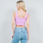 Wholesale mineral Washed Scoop Neck Crop Tank Top Ribbed Slimming Fit No Padding