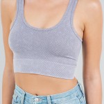 Wholesale mineral Washed Cropped Tank Top Ribbed Slimming Fit No Padding Nylon S