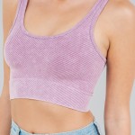 Wholesale mineral Washed Cropped Tank Top Ribbed Slimming Fit No Padding Nylon S