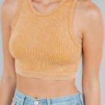 Wholesale mineral Washed Crop Tank Top Pack Ribbed Slimming Fit No Padding Nylon