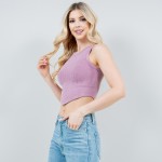 Wholesale mineral Washed Crop Tank Top V Cut Bottom Pack Ribbed Slimming Fit No