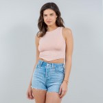 Wholesale mineral Washed Crop Tank Top V Cut Bottom Pack Ribbed Slimming Fit No