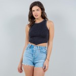 Wholesale mineral Washed Crop Tank Top V Cut Bottom Pack Ribbed Slimming Fit No