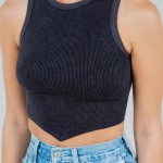 Wholesale mineral Washed Crop Tank Top V Cut Bottom Pack Ribbed Slimming Fit No