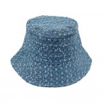 Wholesale do Everything Love Distressed Denim Bucket Hat Sequin Details One Fits