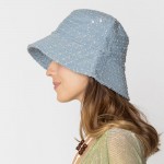 Wholesale do Everything Love Distressed Denim Bucket Hat Sequin Details One Fits