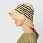 Wholesale do Everything Love Woven Straw Bucket Hat Thin Stripe Details One Fits