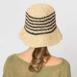 Wholesale do Everything Love Woven Straw Bucket Hat Thin Stripe Details One Fits