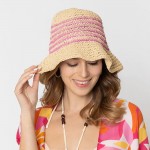 Wholesale do Everything Love Woven Straw Bucket Hat Thin Stripe Details One Fits