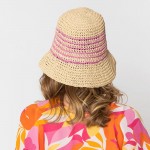 Wholesale do Everything Love Woven Straw Bucket Hat Thin Stripe Details One Fits