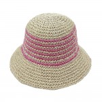 Wholesale do Everything Love Woven Straw Bucket Hat Thin Stripe Details One Fits