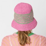 Wholesale do Everything Love Woven Straw Bucket Hat Thin Stripe Details One Fits