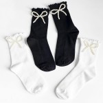 Wholesale ribbed Ruffled Tube Socks Pearl Bow Detail One Fits Most Adult