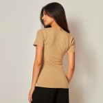 Wholesale seamless Crew Neck Short Sleeve Top Pack Fitted Slimming Fit Hip Polye