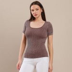 Wholesale short Sleeve Ribbed Seamless Tank Ribbed Seamless Fitted Silhouette Sm