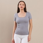 Wholesale short Sleeve Ribbed Seamless Tank Ribbed Seamless Fitted Silhouette Sm