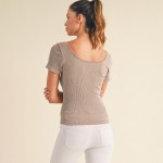 Wholesale short Sleeve Ribbed Seamless Tank Ribbed Seamless Fitted Silhouette Sm