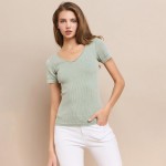 Wholesale short Sleeve Ribbed Seamless Tank Ribbed Seamless Fitted Silhouette Sm