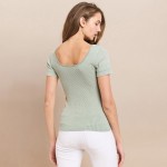 Wholesale short Sleeve Ribbed Seamless Tank Ribbed Seamless Fitted Silhouette Sm