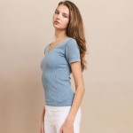 Wholesale short Sleeve Ribbed Seamless Tank Ribbed Seamless Fitted Silhouette Sm
