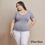 Wholesale short Sleeve Ribbed Seamless Tank Ribbed Seamless Fitted Silhouette Sm