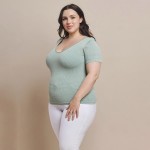 Wholesale short Sleeve Ribbed Seamless Tank Ribbed Seamless Fitted Silhouette Sm