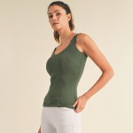 Wholesale ribbed Seamless Scoop Neck Tank Top Built Wireless Bra Removable Cups
