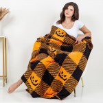 Wholesale super Soft Plaid Halloween Jack o Lantern Print Brushed Poly Microfibe
