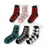 Wholesale assorted Plaid Sherpa Socks pack Sherpa Lined Rubber Dot Traction Bott